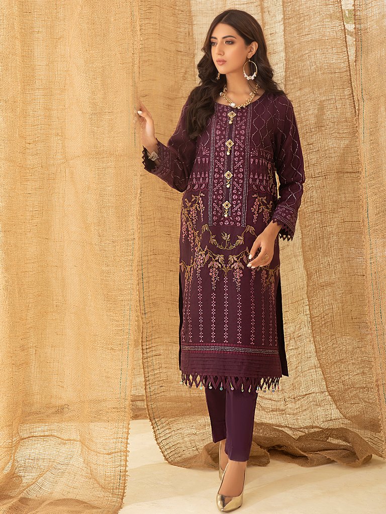 Plum - 1pc Unstitched Luxury Embroidered Organza Shirt with Inner (WK-00759)